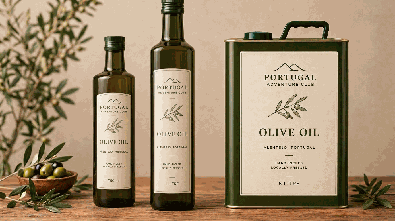 Onze Alentejo olijfolie in donker glas en blik